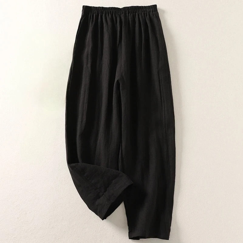 Pantalon fluide Amalia™ en coton et lin orange de Danoir Paris, vue de face, tissu léger et confortable, style décontracté.