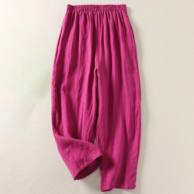 Pantalon fluide en coton et lin Amalia™ de Danoir Paris, couleur orange, coupe élégante, tissu léger et confortable.