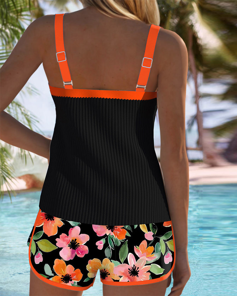 Ensemble de maillot de bain deux pièces Federica de Danoir Paris, shorty en tissu côtelé orange pour femme.