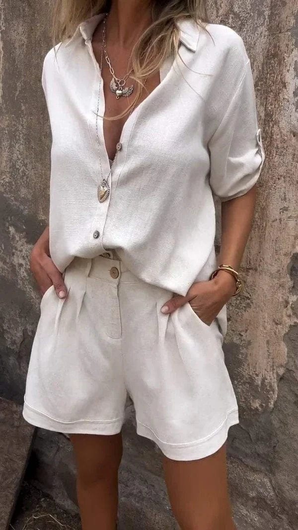 Ensemble chic décontracté Rivia de Danoir Paris en tissu orange, vue d'ensemble du vêtement élégant et confortable.