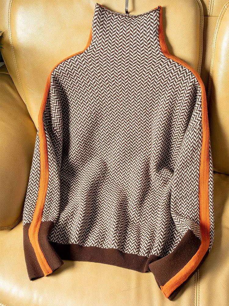 Pull à col roulé rayé Danoir Paris Clémence, pull élégant en orange, taille XS, tissu doux et confortable.