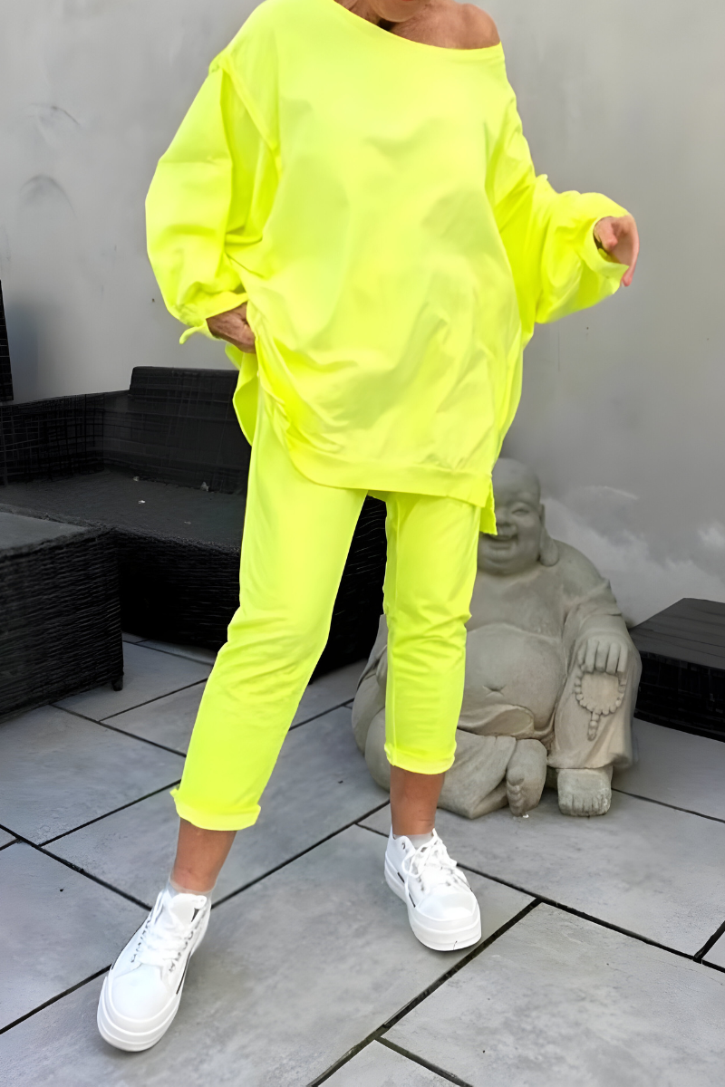 Ensemble chic et confortable Kenia de Danoir Paris, tenue rose pour femme, vêtement d'ensemble élégant et décontracté.
