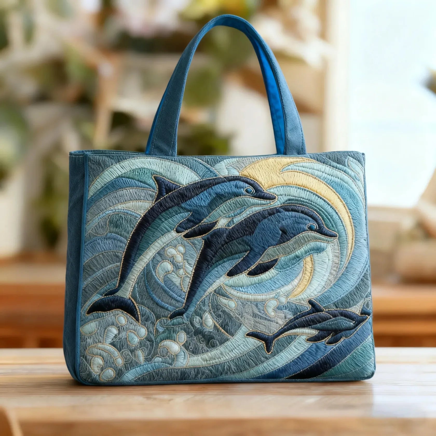 Sac à main Juliette en style décontracté fait main par Danoir Paris, avec motif paysage, dimensions 38x35 cm, en cuir souple.