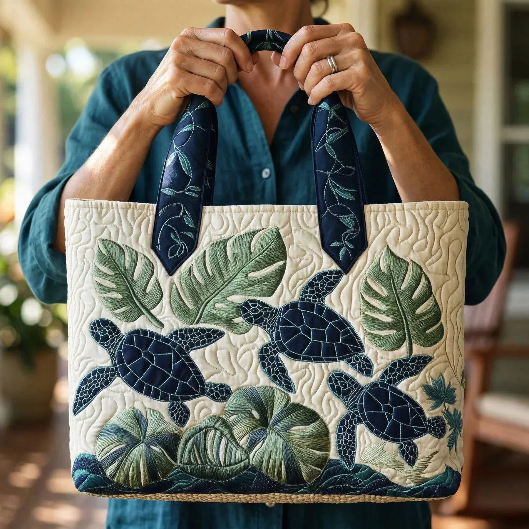 Sac à main Ophelia en cuir fait main de Danoir Paris, design élégant et sans effort, avec paysage en toile de fond.