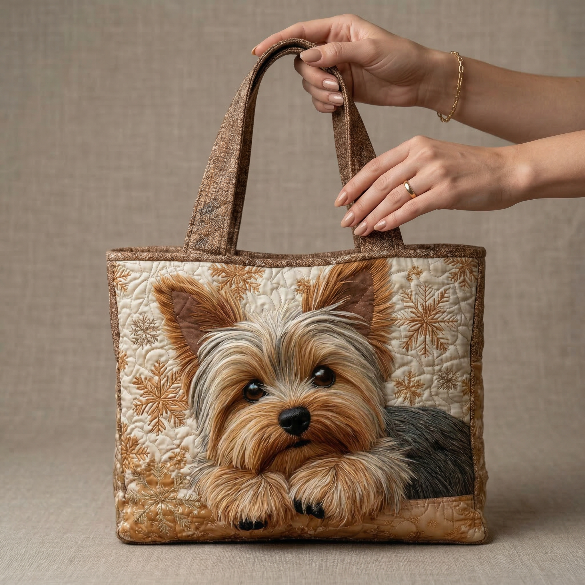 Sac à main Sarah Danoir Paris en cuir matelassé doux, fait main, avec motif paysage, dimensions 38x35 cm, élégant et artisanal.