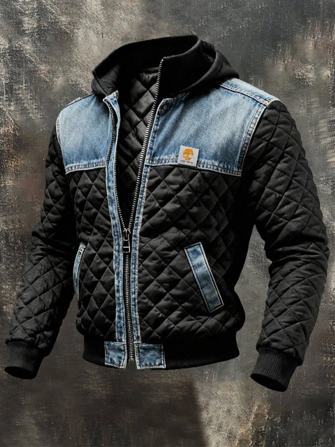 Veste matelassée noire Danoir Paris avec détails en jean, style élégant et décontracté, pour femmes.