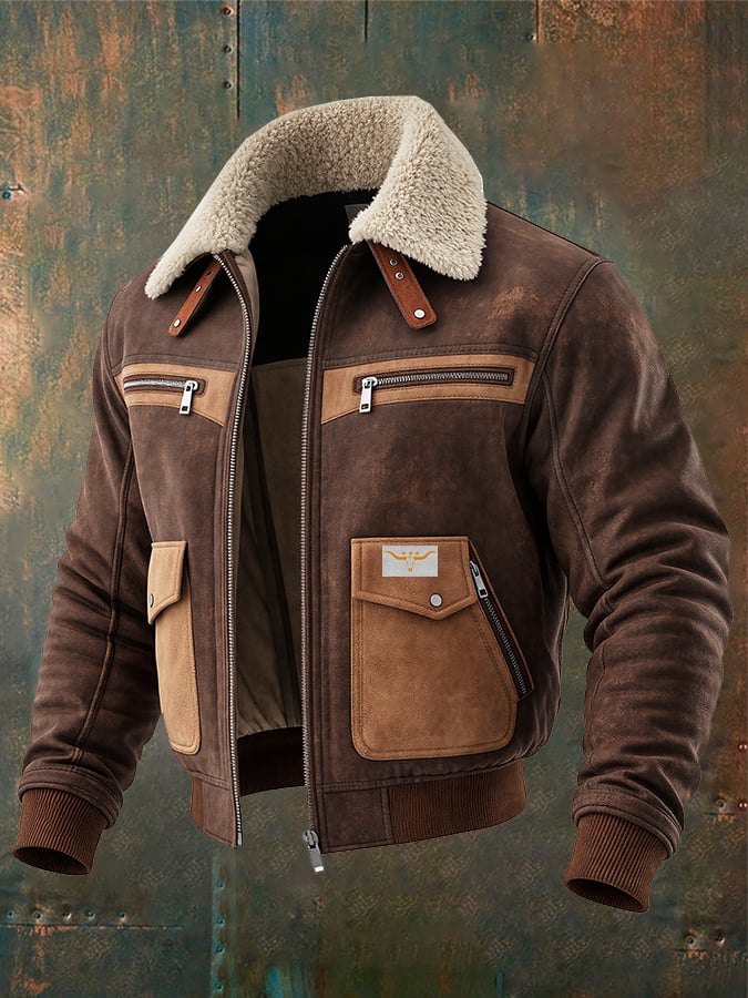 Veste bomber en suédine marron Danoir Paris avec col sherpa chaud, style décontracté et confortable.