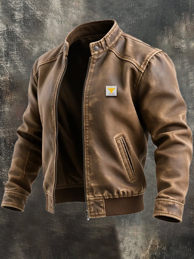 Veste en cuir vieilli marron Danoir Paris, style classique, montrant la texture authentique du cuir et la coupe élégante.