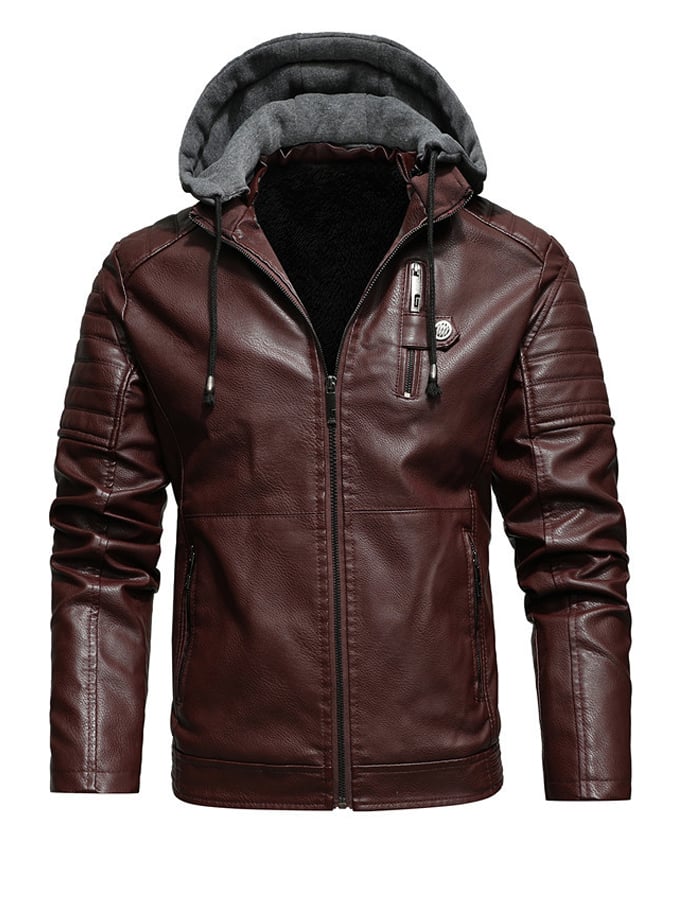 Veste zippée effet cuir à capuche doublée de la marque Danoir Paris, en couleur camel, style moderne et confortable.