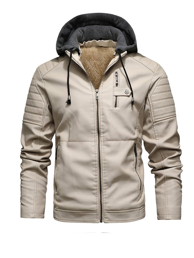Veste zippée effet cuir à capuche doublée de la marque Danoir Paris, couleur camel, pour un style décontracté et élégant.