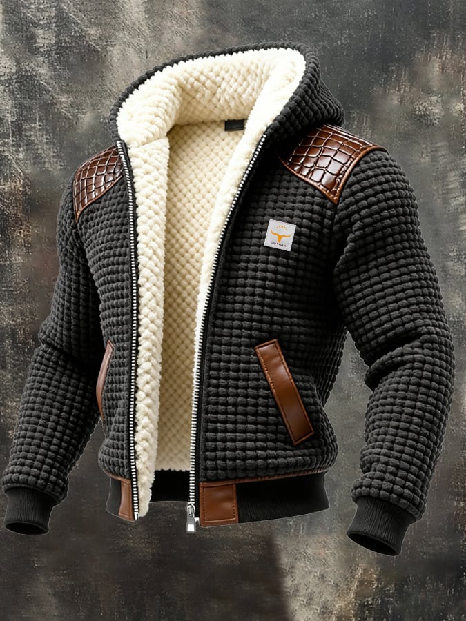 Veste texturée à finitions cuir embossé Maison Clément Paris, marque Danoir Paris, en tissu noir avec détails élégants.