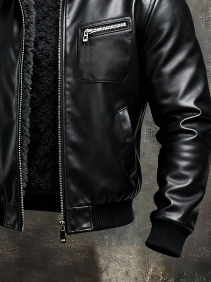Veste chaude en cuir noir Danoir Paris, doublée de sherpa, style élégant et confortable pour l'hiver.