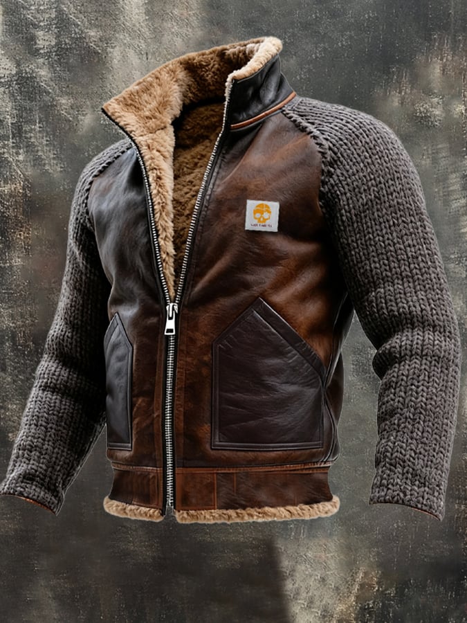 Veste en cuir et maille Danoir Paris avec doublure Sherpa chaude, style élégant et confortable, pour homme ou femme.