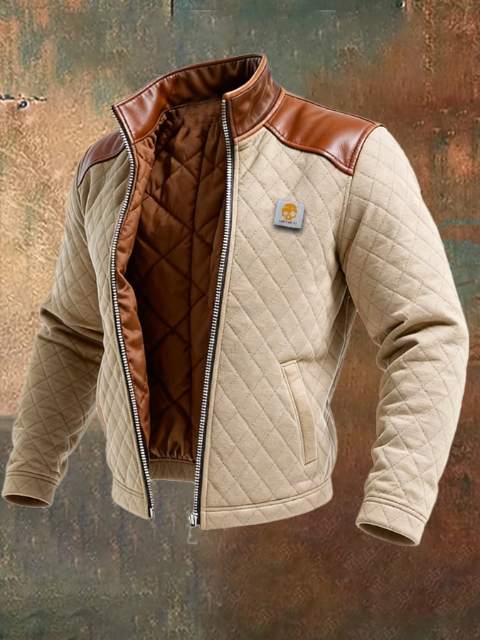 Veste matelassée beige Danoir Paris avec empiècements en cuir, style élégant et tendance pour femme.