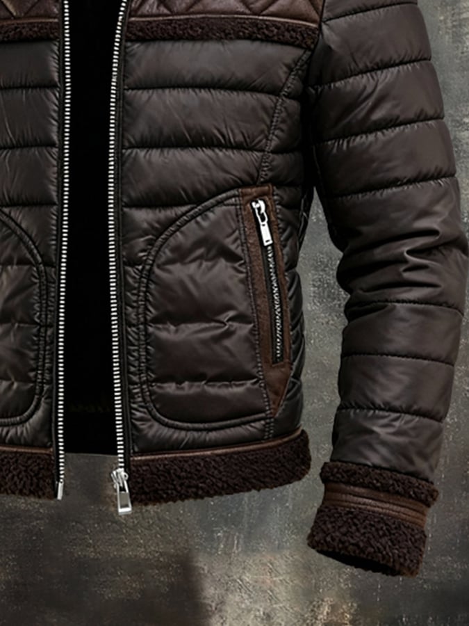 Veste matelassée marron Danoir Paris avec col sherpa chaud, style élégant et confort pour l'hiver.
