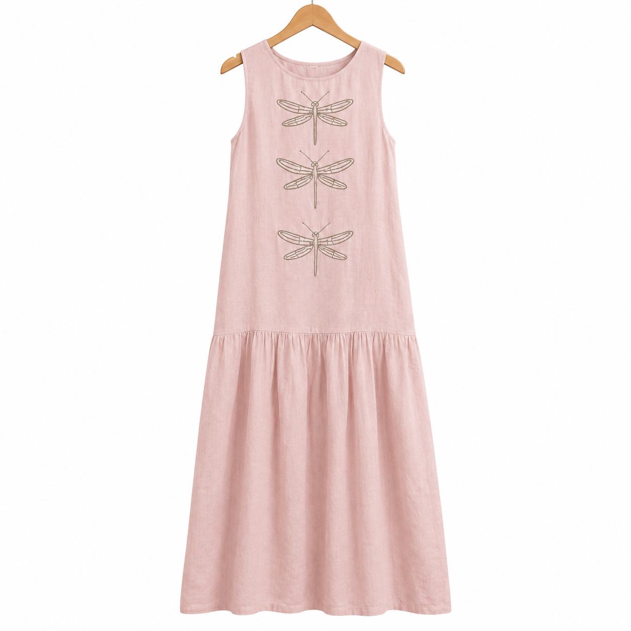 Robe longue sans manches Geneva de Danoir Paris en rose, vue de face, tissu fluide et élégant, pour femme.