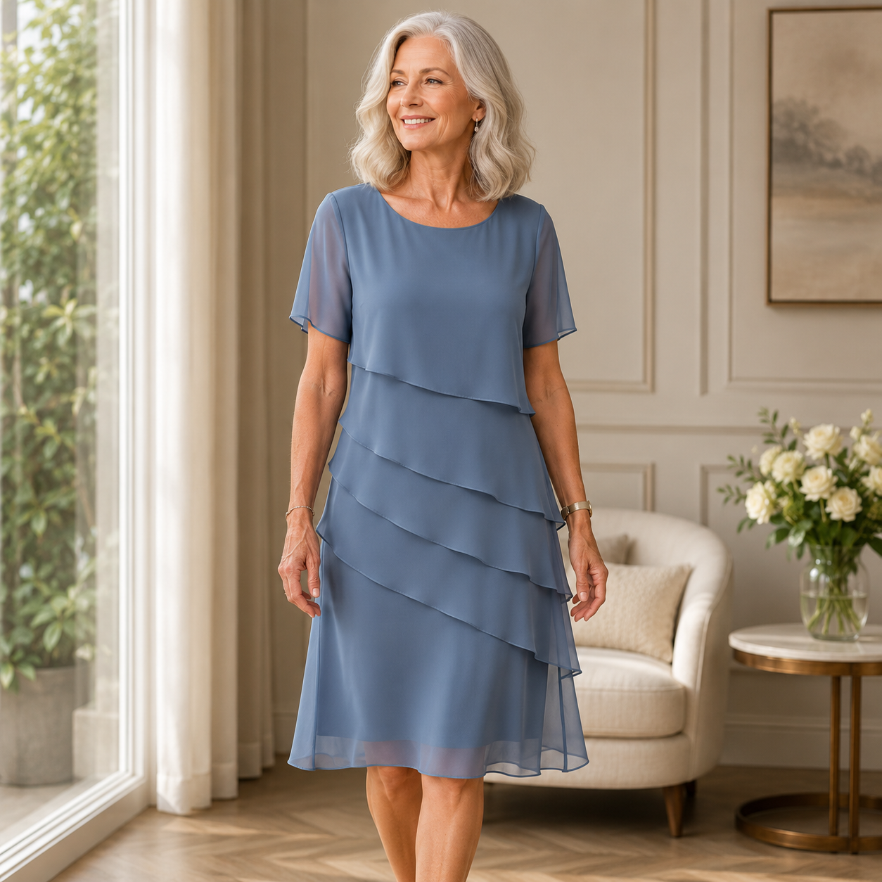 Robe Linda de Danoir Paris en rose, élégante, confortable avec des volants, idéale pour une allure sophistiquée.