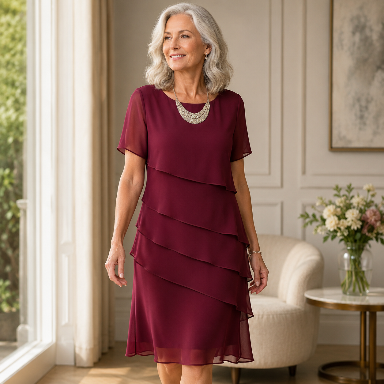 Robe Linda élégante de Danoir Paris, robe rose avec volants, style confortable et féminin, pour occasions spéciales ou décontractées.