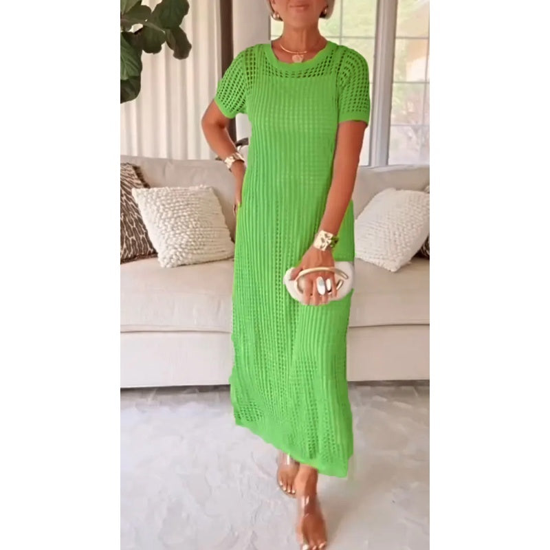 Robe longue maxi coupée Bethany™ violette de Danoir Paris avec décolleté et robe intérieure gratuite, vue sur le devant.