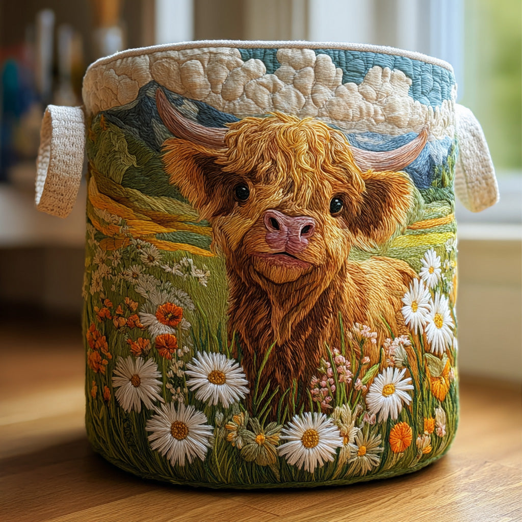 Panier à linge quilté Bloom Highland de Danoir Paris, petit panier à linge en tissu matelassé avec motif floral.