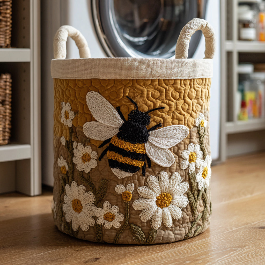 Panier à linge matelassé Daisy Bee de Danoir Paris, petit panier en tissu pour rangement pratique et élégant.
