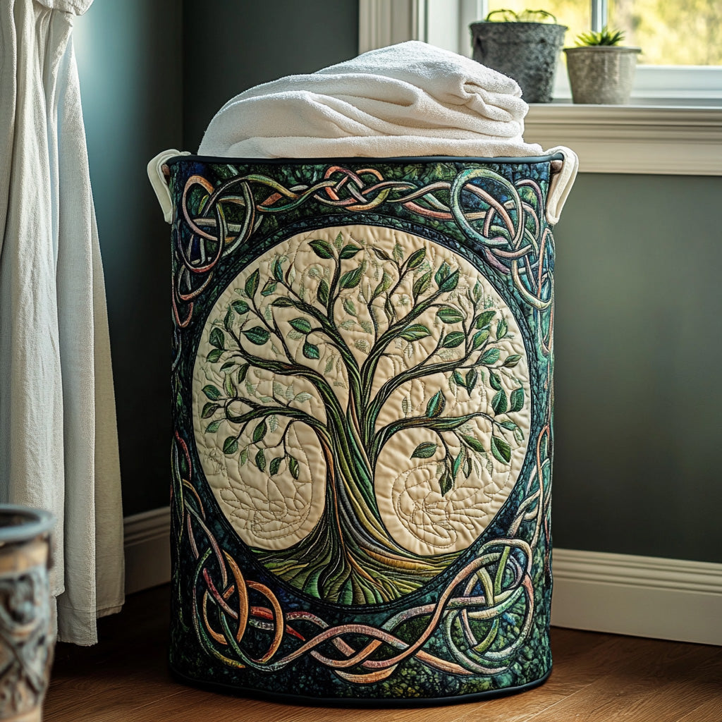Panier à linge matelassé Danoir Paris Eternal Roots, petit modèle, en tissu tissé avec poignées pour rangement pratique.