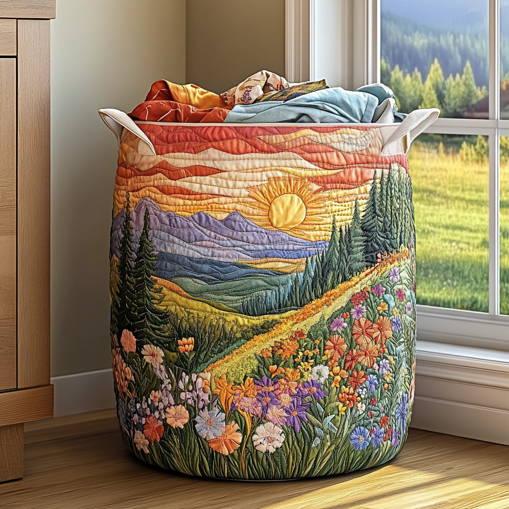 Panier à linge matelassé Morning Glory de Danoir Paris, petit modèle, en tissu blanc avec motif floral.