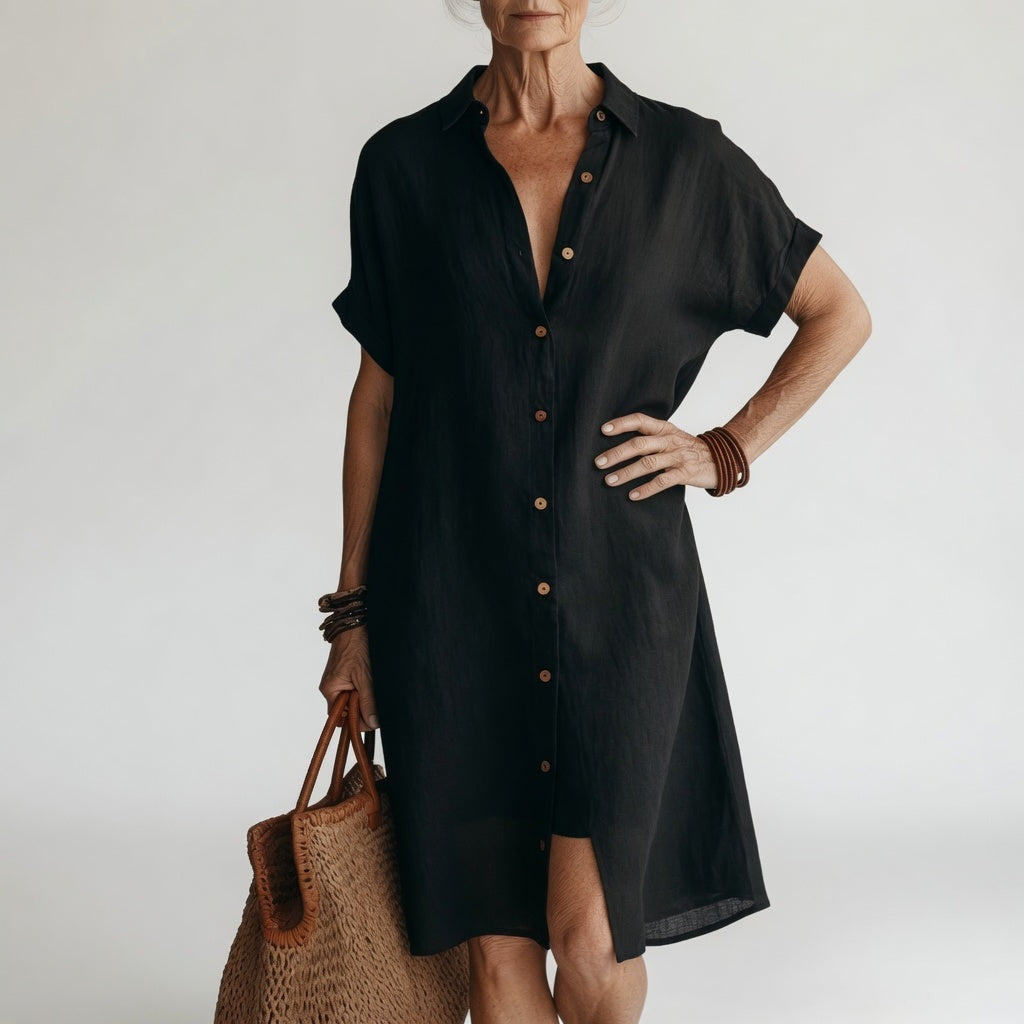 Robe chemise midi bleu marine Danoir Paris, respirante, élégance parisienne, mode féminine, taille 34-36.
