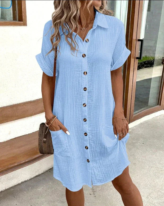Robe oversized Andrea™ Danoir Paris en coton blanc avec col polo, style décontracté et confortable, portée décontractée pour femmes.