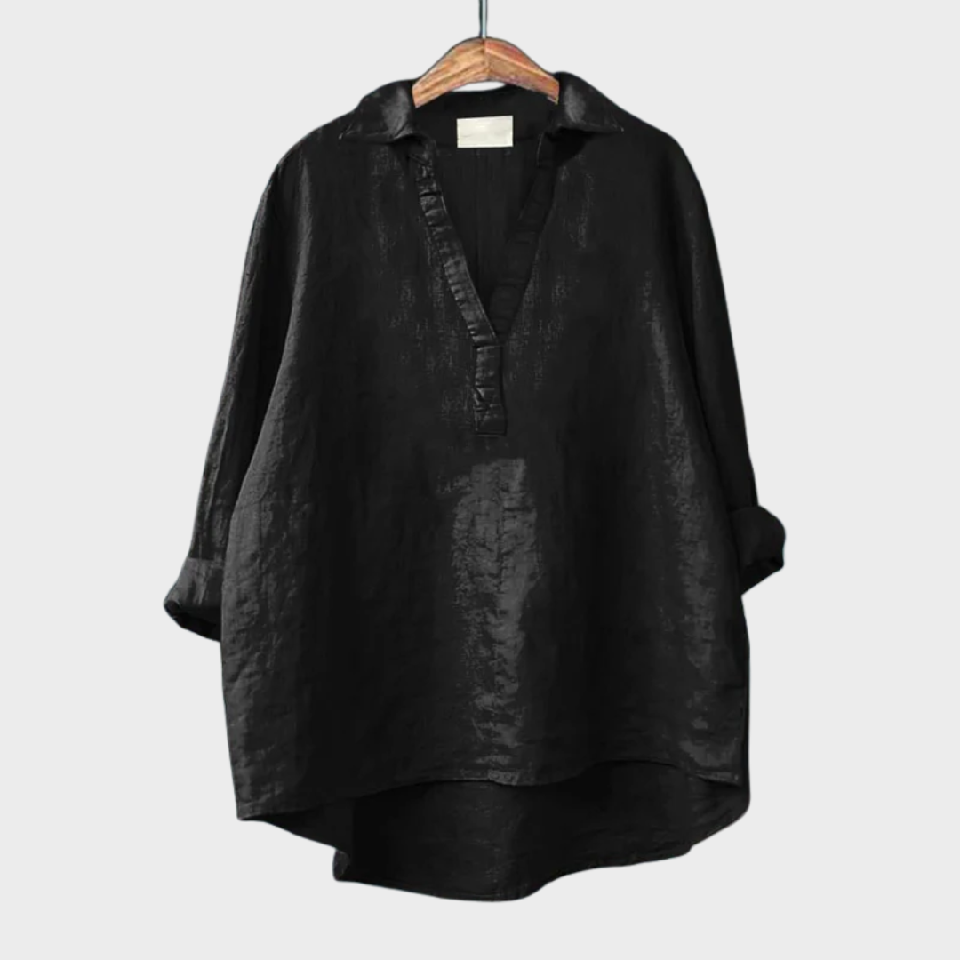 Blouse d'été en lin Andrea de Danoir Paris, élégante, couleur rose poudré, pour femme, tissu léger et confortable.
