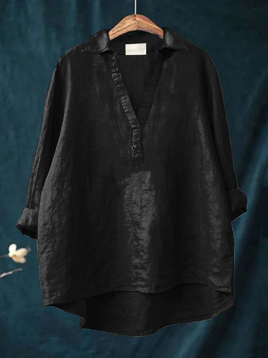 Blouse d'été en lin rose poussiéreux de la collection Andrea de Danoir Paris, vue de face avec détails du tissu léger.