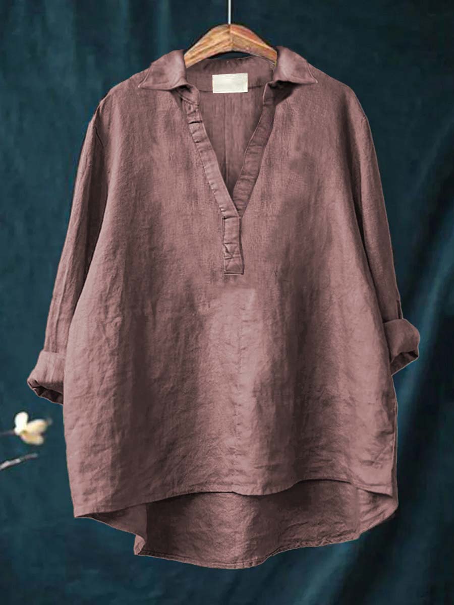 Blouse d'été en lin Andrea de Danoir Paris, couleur rose poudré, avec manches courtes et style élégant.