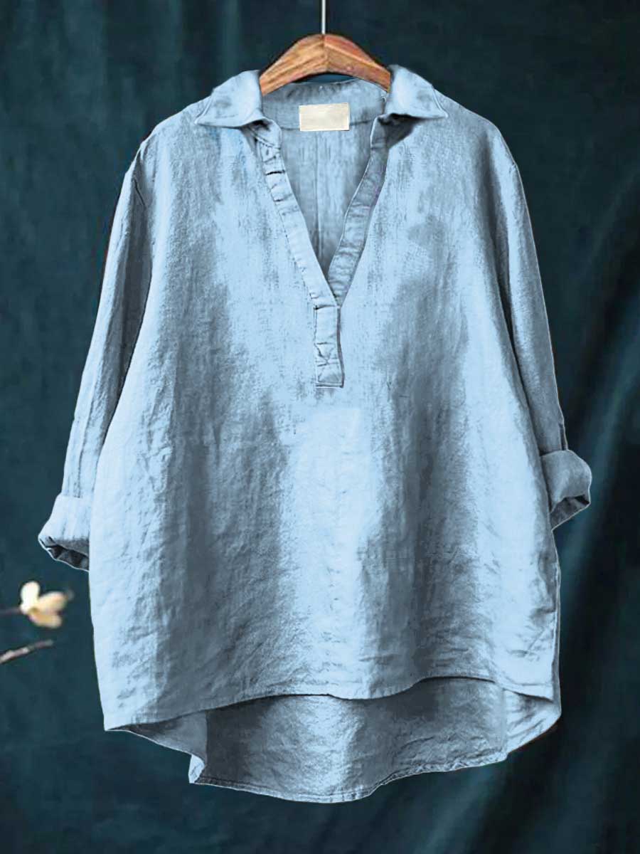 Blouse d'été en lin Andrea de Danoir Paris, couleur rose poudré, avec détails élégants et coupe fluide.