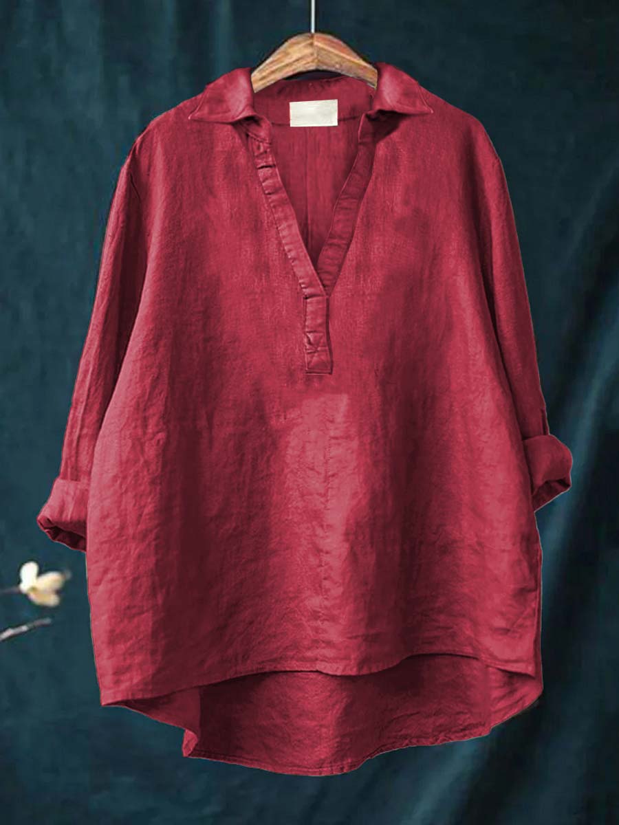 Blouse d'été en lin rose poussiéreux de la marque Danoir Paris, modèle Andrea, avec manches courtes et détails élégants.