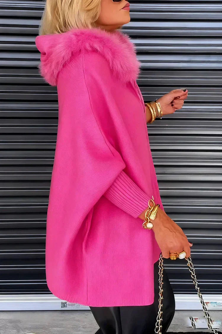 Veste casual Danoir Paris à col en fausse fourrure unie, rose, pour femme, vue de face, style confortable et élégant.