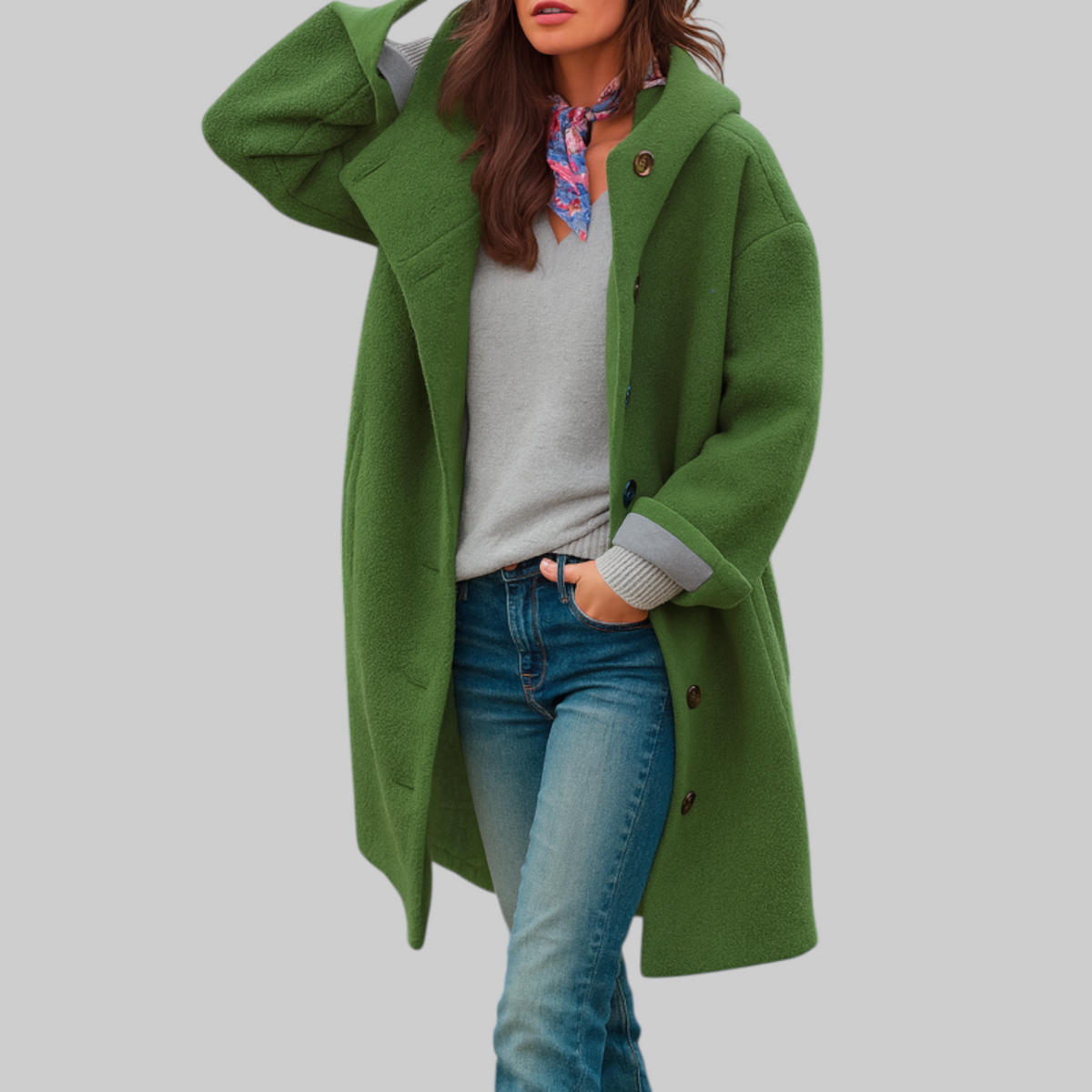Manteau quotidien Freja de Danoir Paris, longueur moyenne, coupe confortable, en tissu rose doux.
