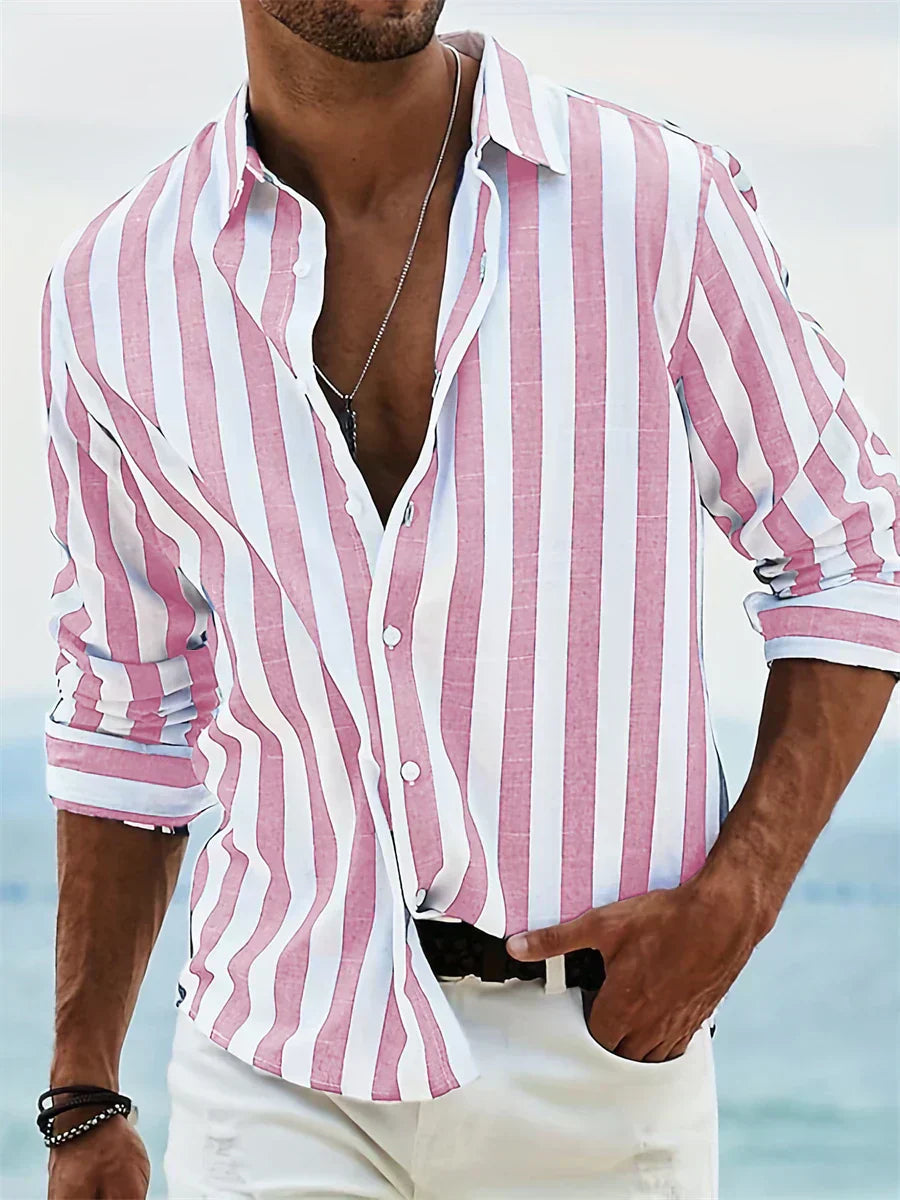 Chemise rayée légère d'été Leblanc™ de Danoir Paris, tissu respirant et look décontracté, vue de face.