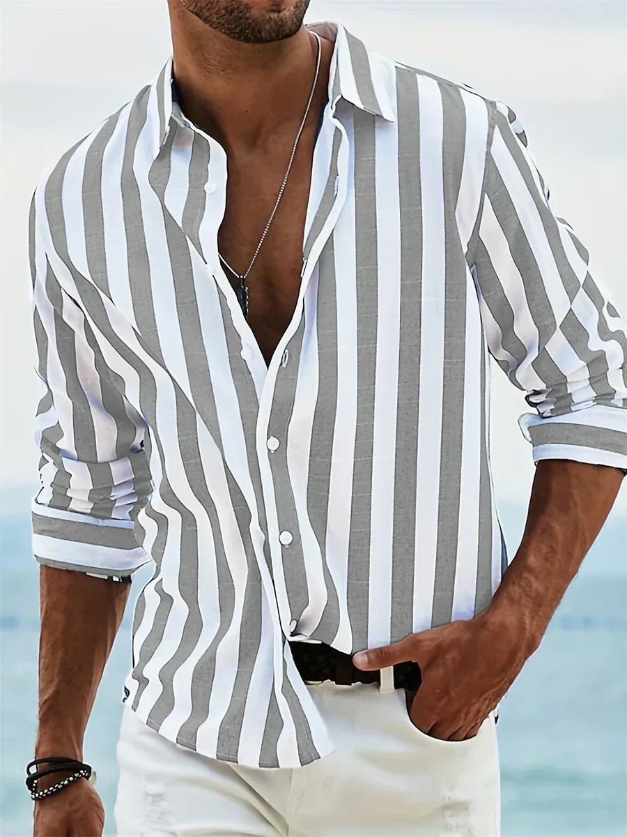 Chemise rayée légère d'été Leblanc™ de Danoir Paris, tissu fluide et confortable pour un look estival.