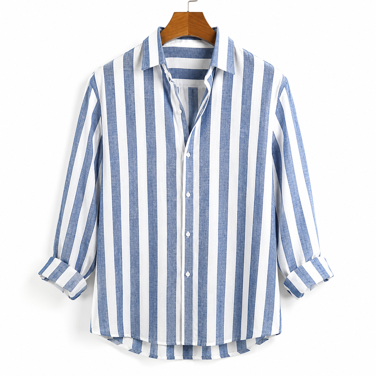 Chemise rayée légère d'été Leblanc™ de Danoir Paris, tissu fluide rose et blanc, style décontracté et confortable.