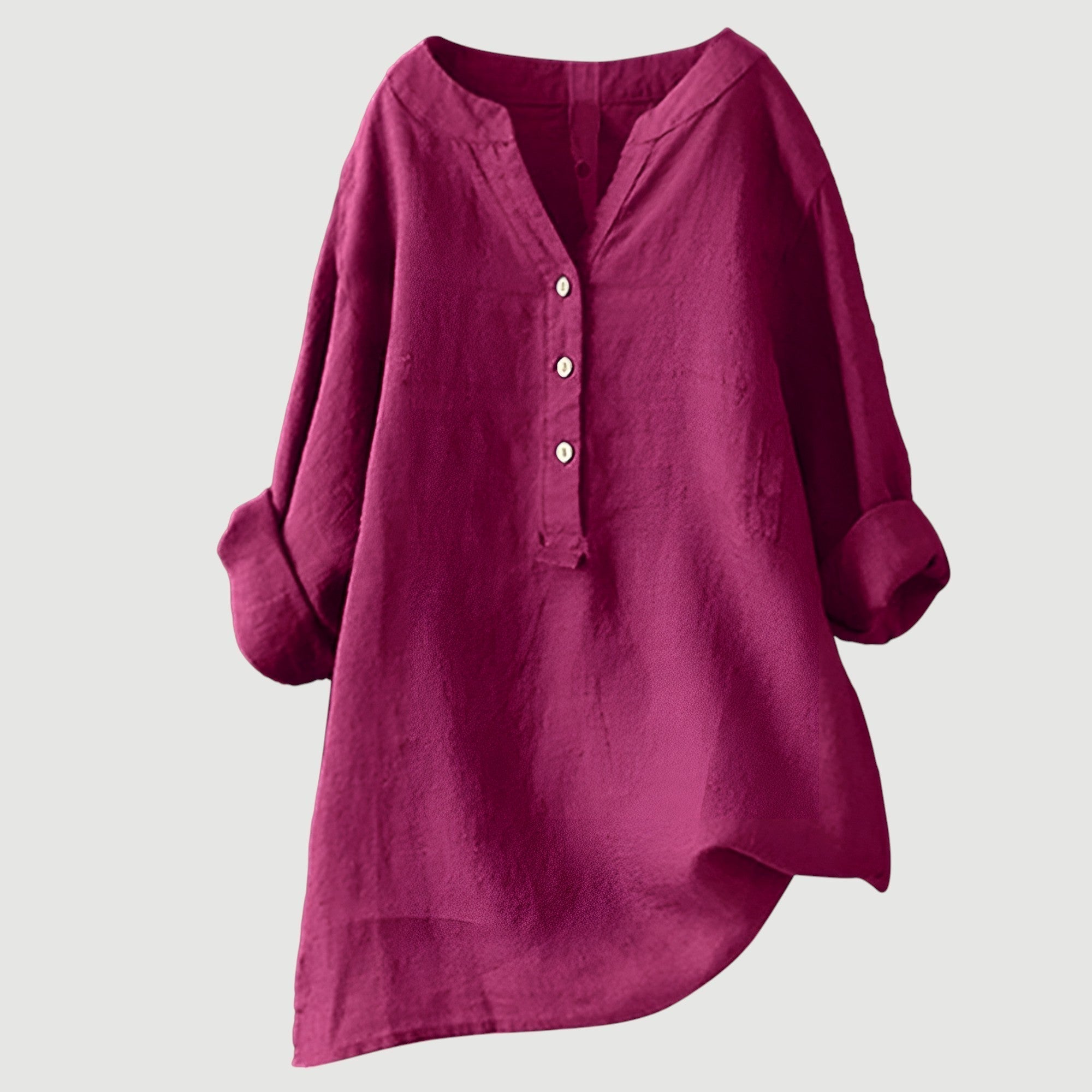 Chemise légère et confortable Freja de Danoir Paris en tissu rouge pastèque avec boutons, vue de face.