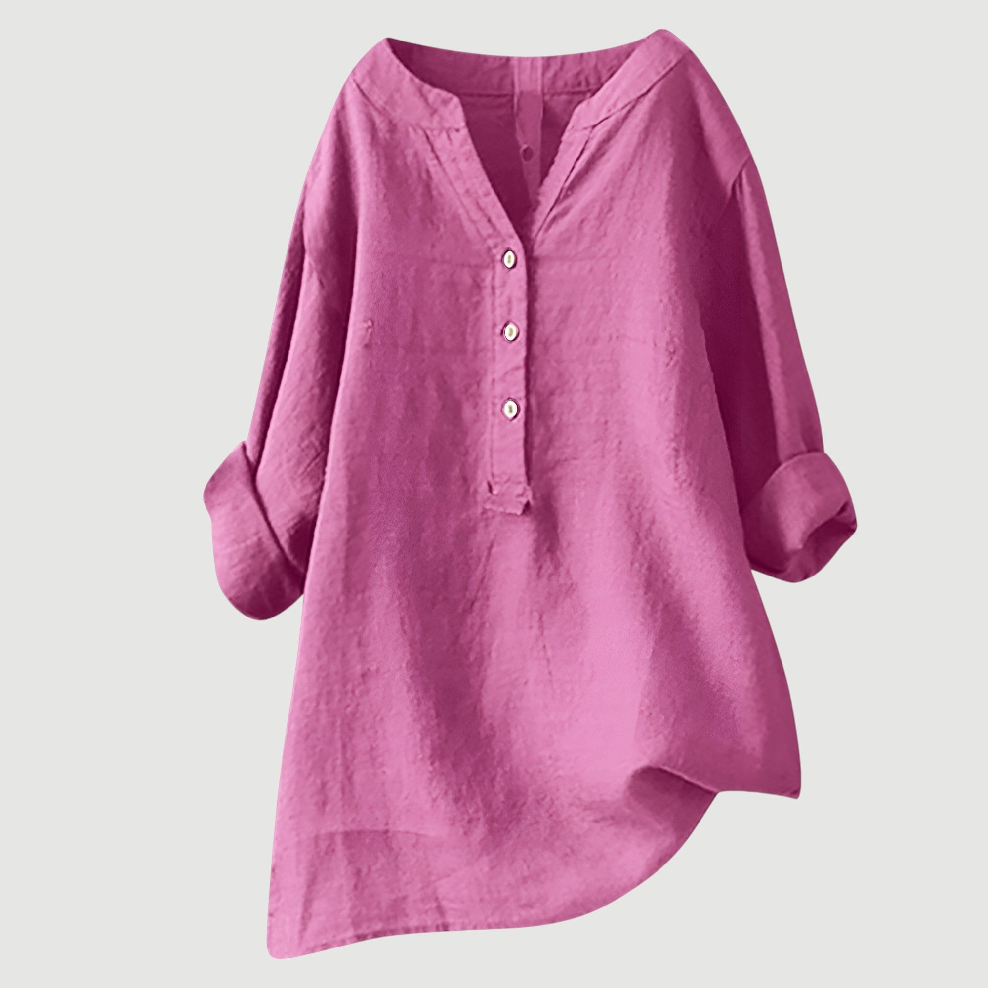Chemise légère et confortable Danoir Paris Freja en tissu rouge pastel avec boutons, vue de face.