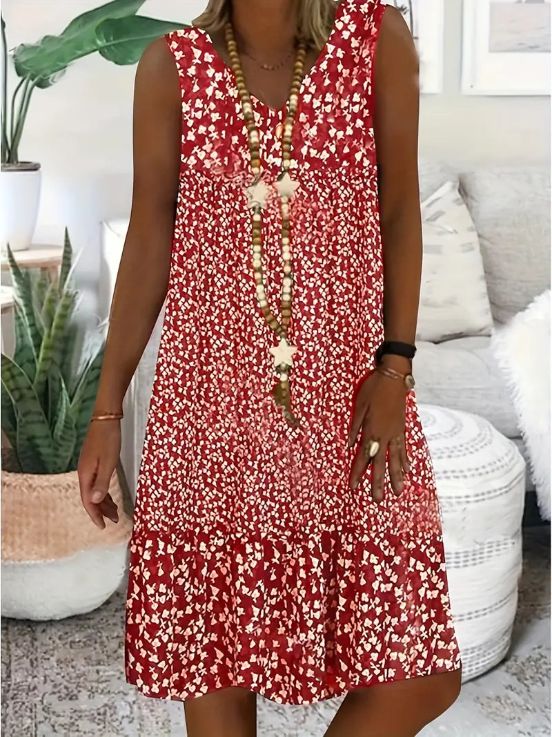 Robe élégante rouge Danoir Paris Alena, style polyvalent, avec coupe fluide et détails sophistiqués, portée pour différentes occasions.