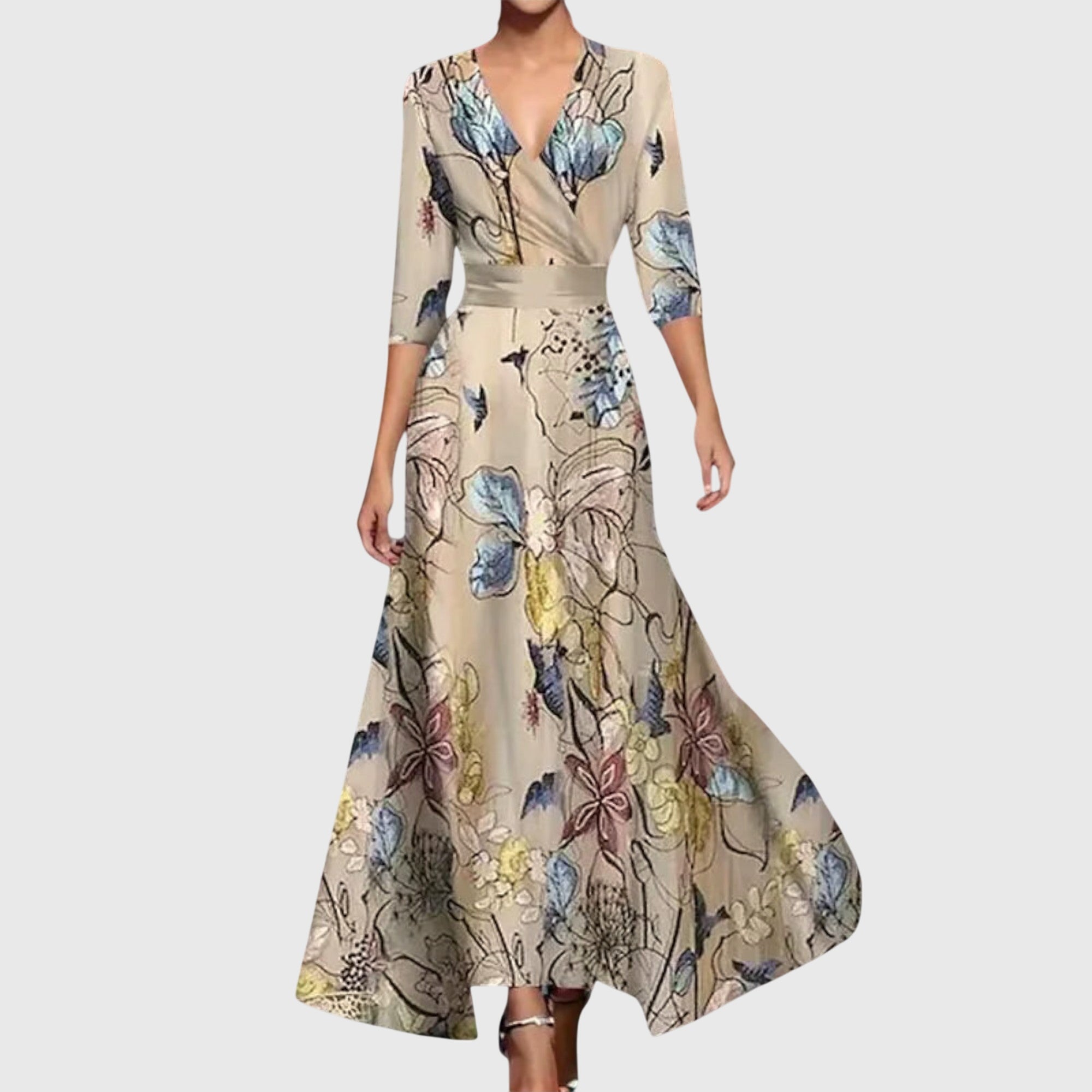 Robe élégante rouge Leila™ de Danoir Paris, vue de face, en tissu fluide avec décolleté sophistiqué et manches longues.