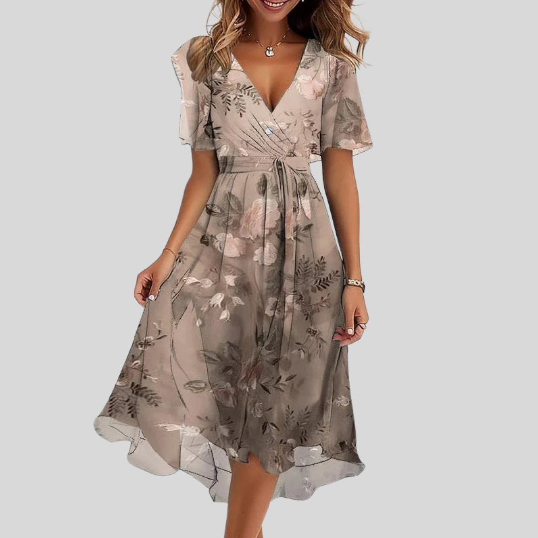 Robe d'été élégante Naomie de Danoir Paris en tissu rouge, vue de face avec détails de style sophistiqué.
