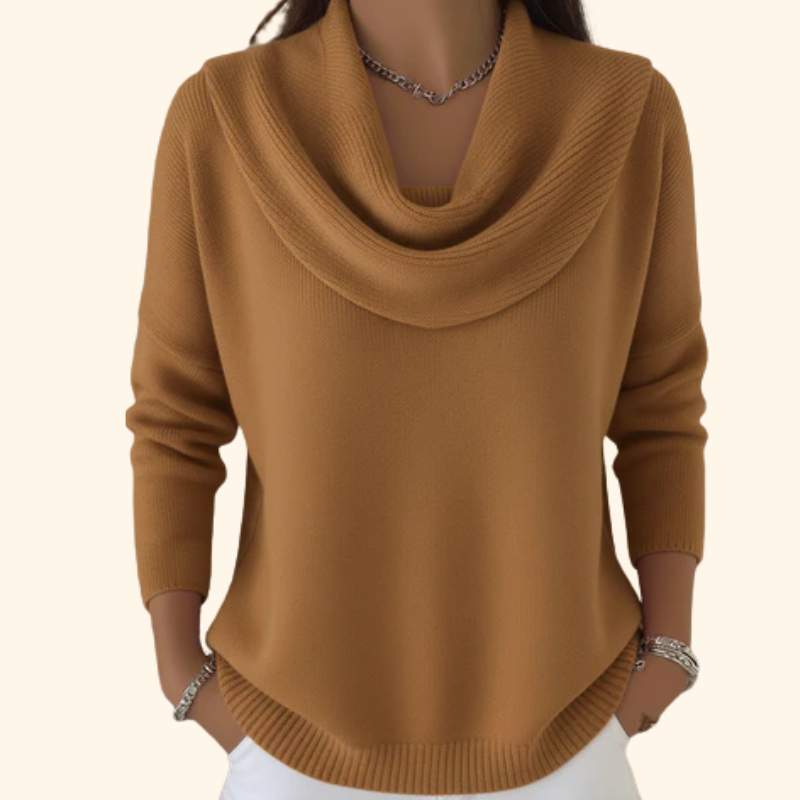 Pull doux Victoire™ Danoir Paris à col bénitier rouge, tissu chaud et confortable, porté sur mannequin.