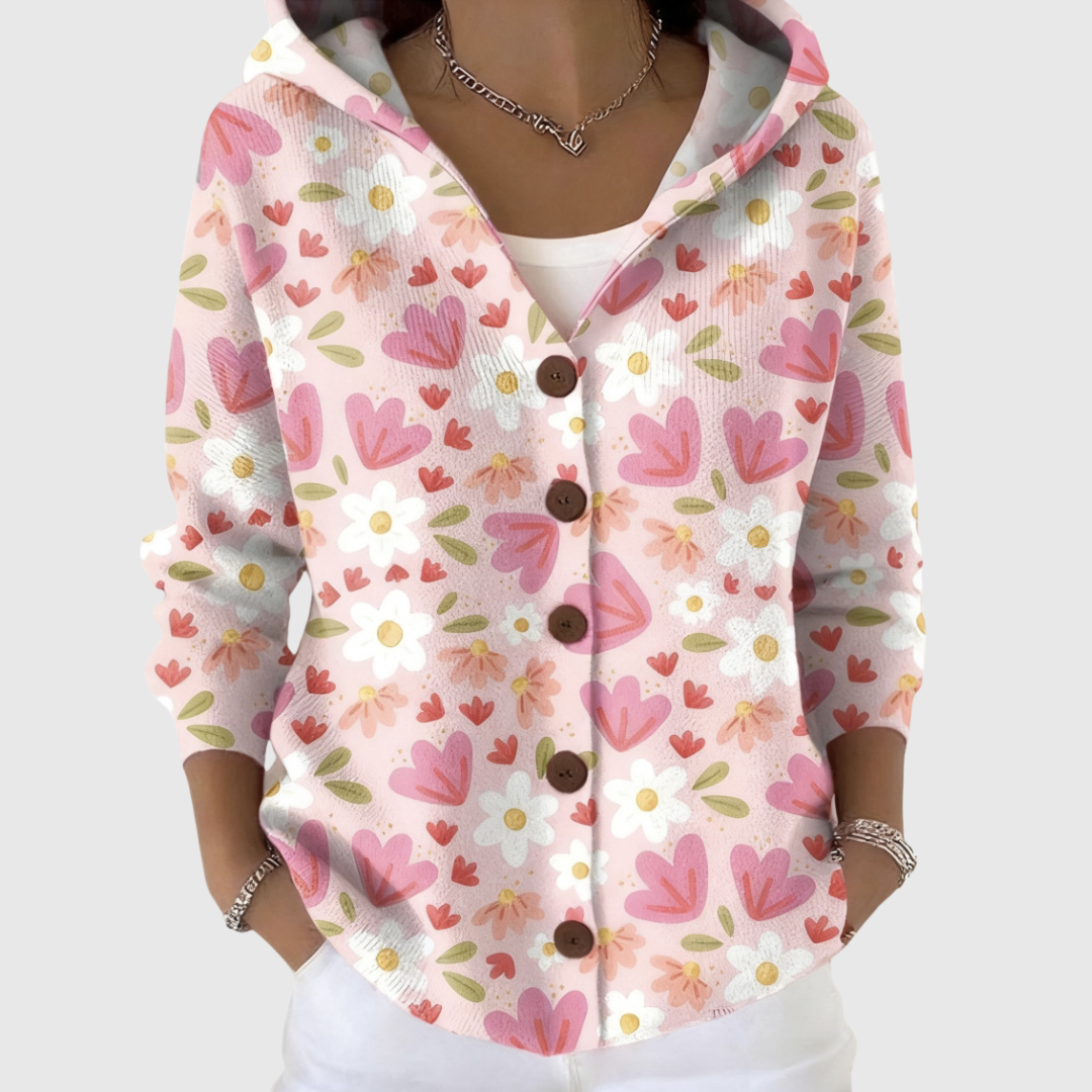 Cardigan Danoir Paris en maille avec capuche, style confortable et décontracté, porté par un mannequin.