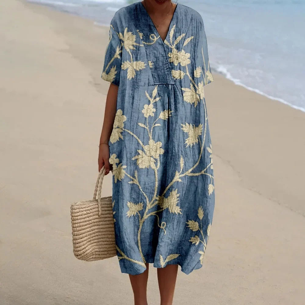 Robe décontractée élégante Danoir Paris sans manches, col rond, tissu fluide, parfaite pour un style chic et confortable.