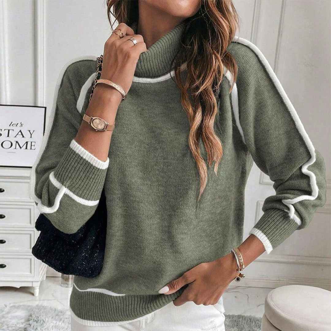 Pull roulé élégant Kaylee de Danoir Paris, en tissu doux avec col roulé, porté sur un mannequin.