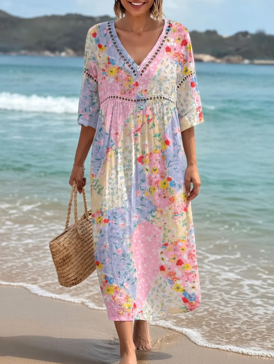 Robe fluide florale Lysiane™ de Danoir Paris, style estival, avec motifs floraux et coupe élégante pour l'été.