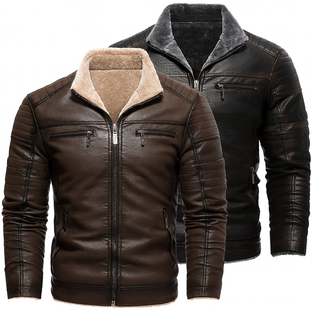 Veste d’hiver pour homme Danoir Paris en similicuir marron, doublée chaude, élégante et confortable.